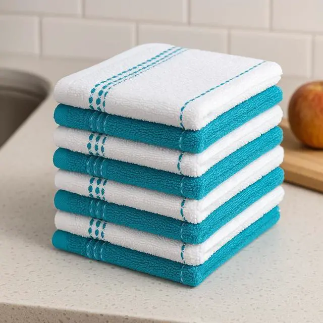 Alt view image 7 of 7 - DecorRack 100% Cotton Washcloths 12x12 in, Blue Set (10 Pack)