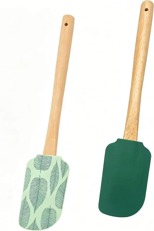 Main image of Silicone Spatula Set 2-Piece Wooden Handle Spatulas for Baking, Cooking & Mixing Non-Stick Kitchen Utensil Set(green)