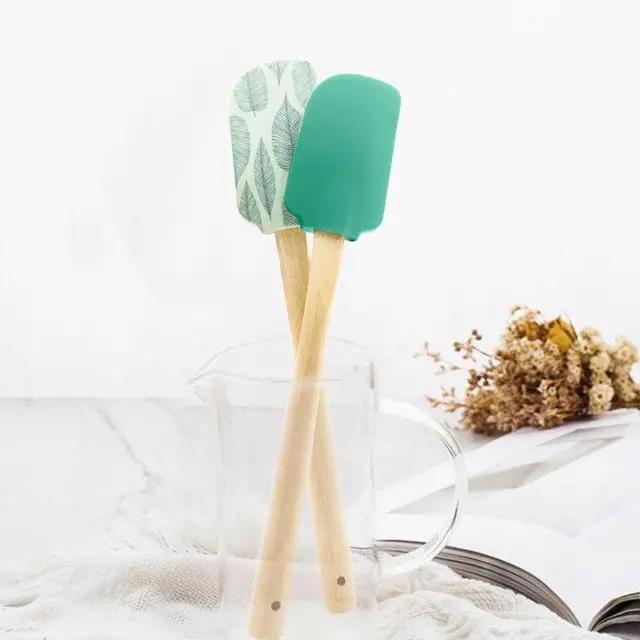 Alt view image 2 of 7 - Silicone Spatula Set 2-Piece Wooden Handle Spatulas for Baking, Cooking & Mixing Non-Stick Kitchen Utensil Set(green)