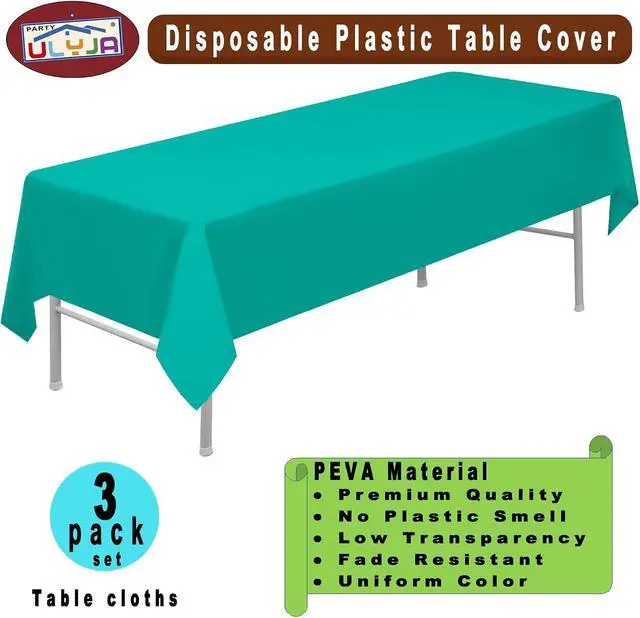 Alt view image 2 of 7 - PARTY ULYJA Teal Tablecloths Plastic 3-Pack Premium 54 Inches x 108 Inches Disposable Table Covers Decorative Table Cloths for Rectangle Tables