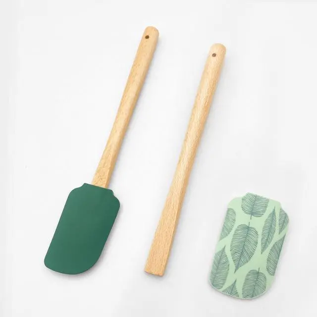 Alt view image 4 of 7 - Silicone Spatula Set 2-Piece Wooden Handle Spatulas for Baking, Cooking & Mixing Non-Stick Kitchen Utensil Set(green)