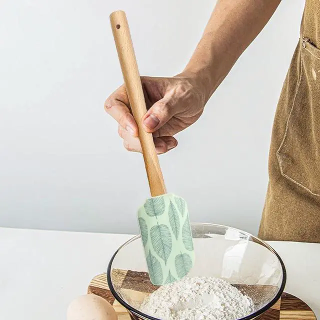 Alt view image 5 of 7 - Silicone Spatula Set 2-Piece Wooden Handle Spatulas for Baking, Cooking & Mixing Non-Stick Kitchen Utensil Set(green)
