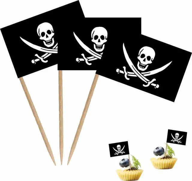 Main image of Pirate Toothpicks Flag Jack Rackham Small Mini Cocktail Fruit Cupcakes Toppers Food Stick Flags Decorations, 100 Pack