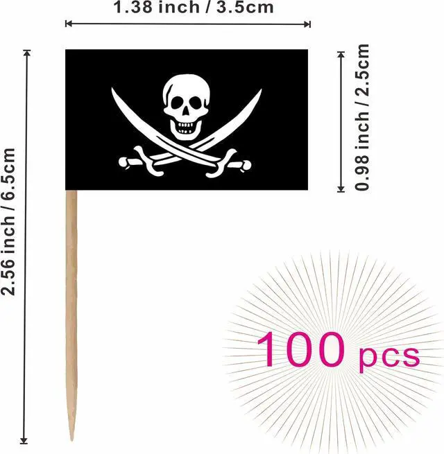 Alt view image 2 of 6 - Pirate Toothpicks Flag Jack Rackham Small Mini Cocktail Fruit Cupcakes Toppers Food Stick Flags Decorations, 100 Pack