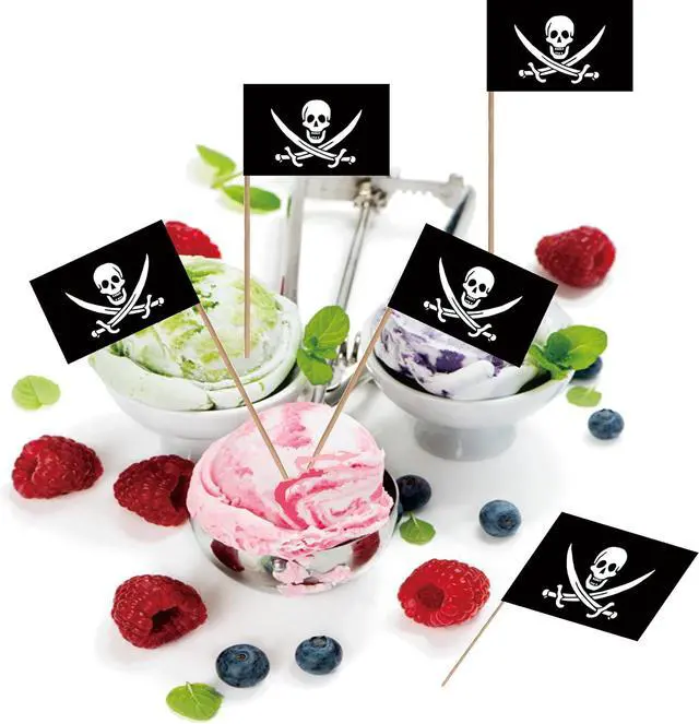 Alt view image 6 of 6 - Pirate Toothpicks Flag Jack Rackham Small Mini Cocktail Fruit Cupcakes Toppers Food Stick Flags Decorations, 100 Pack