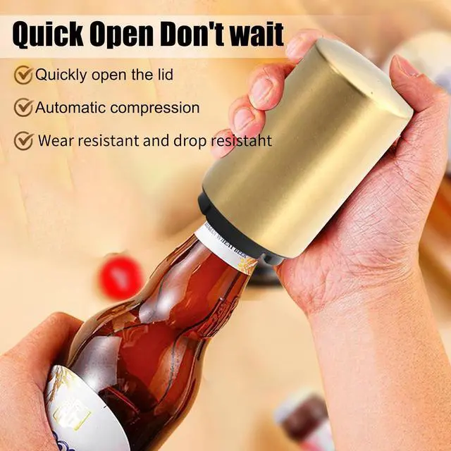 Alt view image 2 of 7 - Automatic Bottle Opener Bottle Cap Opener Beer Bottle Opener Destapadores de Cerveza, Down-Pop Off Beer Bottle Openers with Magnetic Cap Catcher, Home Bars Kitchen Cool Bartender ToolsGold
