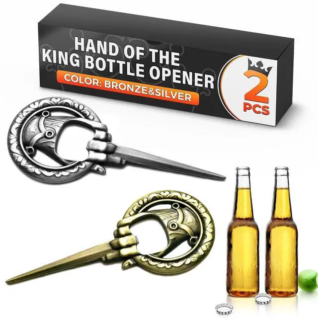 Main image of Hand Bottle Opener, 2 Pcs, Pocket Size, Bronze & Silver Finish, Zinc Alloy | Hand-Shaped Beer Opener Set; 4.6" x 1.9"; Compact, Lightweight Design, Gift Packaging; for Collectors, or Home and Bar Use