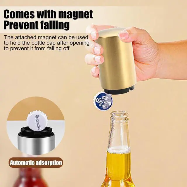 Alt view image 3 of 7 - Automatic Bottle Opener Bottle Cap Opener Beer Bottle Opener Destapadores de Cerveza, Down-Pop Off Beer Bottle Openers with Magnetic Cap Catcher, Home Bars Kitchen Cool Bartender ToolsGold