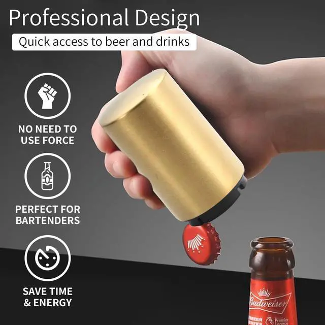 Alt view image 4 of 7 - Automatic Bottle Opener Bottle Cap Opener Beer Bottle Opener Destapadores de Cerveza, Down-Pop Off Beer Bottle Openers with Magnetic Cap Catcher, Home Bars Kitchen Cool Bartender ToolsGold