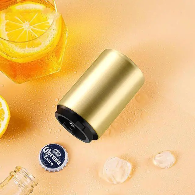 Alt view image 7 of 7 - Automatic Bottle Opener Bottle Cap Opener Beer Bottle Opener Destapadores de Cerveza, Down-Pop Off Beer Bottle Openers with Magnetic Cap Catcher, Home Bars Kitchen Cool Bartender ToolsGold