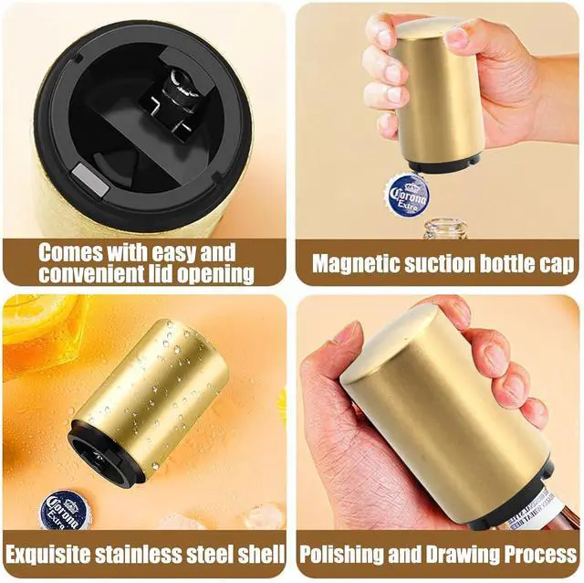 Alt view image 5 of 7 - Automatic Bottle Opener Bottle Cap Opener Beer Bottle Opener Destapadores de Cerveza, Down-Pop Off Beer Bottle Openers with Magnetic Cap Catcher, Home Bars Kitchen Cool Bartender ToolsGold
