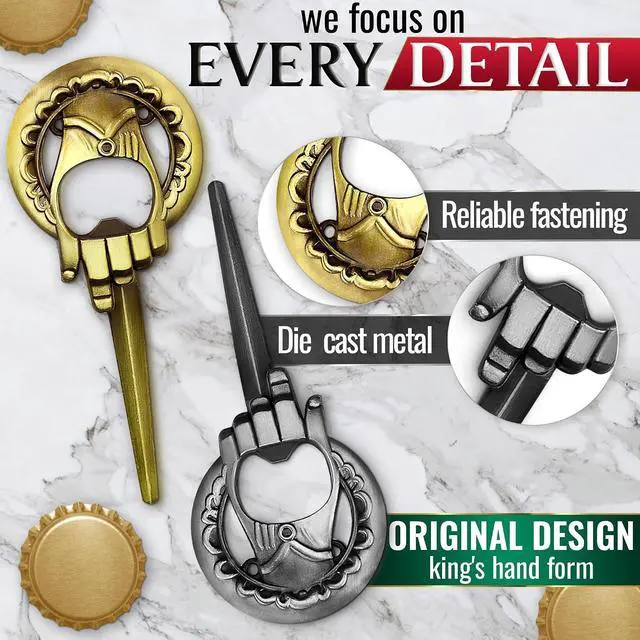 Alt view image 4 of 7 - Hand Bottle Opener, 2 Pcs, Pocket Size, Bronze & Silver Finish, Zinc Alloy | Hand-Shaped Beer Opener Set; 4.6" x 1.9"; Compact, Lightweight Design, Gift Packaging; for Collectors, or Home and Bar Use