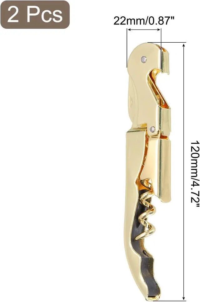 Alt view image 2 of 6 - uxcell 2Pcs 5" Wine Openers Waiter Corkscrew Professional Red Wine Bottle Opener Double Hinged with Foil Cutter for Servers Bartender, Gold