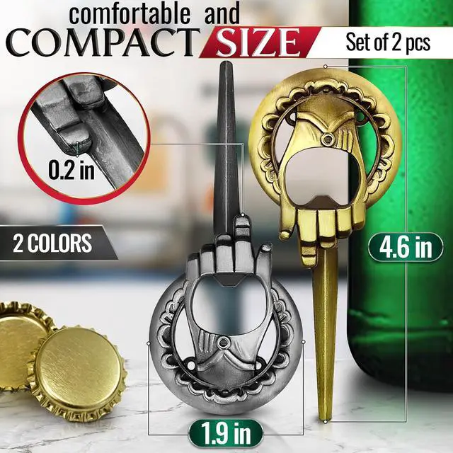 Alt view image 2 of 7 - Hand Bottle Opener, 2 Pcs, Pocket Size, Bronze & Silver Finish, Zinc Alloy | Hand-Shaped Beer Opener Set; 4.6" x 1.9"; Compact, Lightweight Design, Gift Packaging; for Collectors, or Home and Bar Use