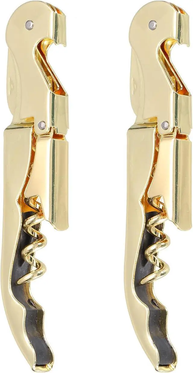 Main image of uxcell 2Pcs 5" Wine Openers Waiter Corkscrew Professional Red Wine Bottle Opener Double Hinged with Foil Cutter for Servers Bartender, Gold