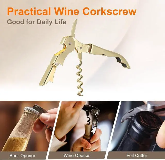 Alt view image 4 of 6 - uxcell 2Pcs 5" Wine Openers Waiter Corkscrew Professional Red Wine Bottle Opener Double Hinged with Foil Cutter for Servers Bartender, Gold