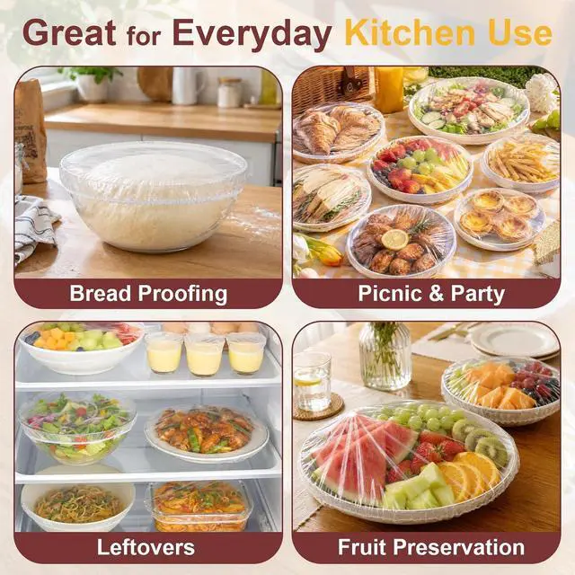 Alt view image 6 of 7 - 300 PCS Reusable Elastic Plastic Bowl Covers for Bread Proofing, Food Covers for Bowls, Plates and Proofing Baskets, Sourdough Bowl Covers, BPA-Free Food Storage Covers for Leftovers