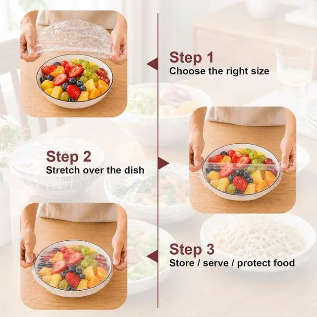 Alt view image 4 of 7 - 300 PCS Reusable Elastic Plastic Bowl Covers for Bread Proofing, Food Covers for Bowls, Plates and Proofing Baskets, Sourdough Bowl Covers, BPA-Free Food Storage Covers for Leftovers