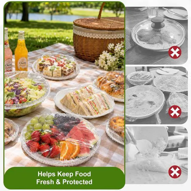 Alt view image 5 of 7 - 300 PCS Reusable Elastic Plastic Bowl Covers for Bread Proofing, Food Covers for Bowls, Plates and Proofing Baskets, Sourdough Bowl Covers, BPA-Free Food Storage Covers for Leftovers