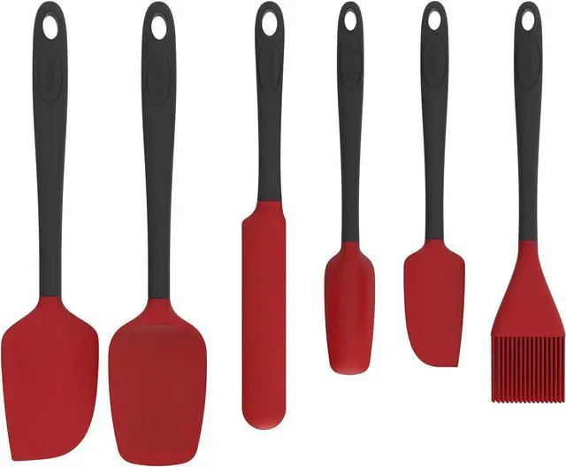 Main image of Silicone Spatula Set, 6 Pieces Food Grade Kitchen Utensils with Silicone Brush Heat Resistant Dishwasher Safe BPA-free Rubber Spatula for Scraping, Baking, Cooking, Mixing (Red)