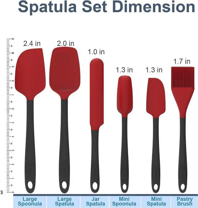 Alt view image 2 of 5 - Silicone Spatula Set, 6 Pieces Food Grade Kitchen Utensils with Silicone Brush Heat Resistant Dishwasher Safe BPA-free Rubber Spatula for Scraping, Baking, Cooking, Mixing (Red)