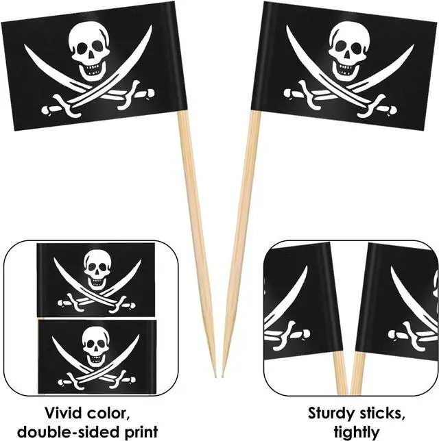 Alt view image 3 of 7 - AhfuLife Pirate Flag Toothpicks - 200 Pcs Sword Toothpicks, Mini Pirate Cupcake Toppers for Party Decorations, Halloween Decorations