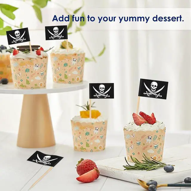 Alt view image 4 of 7 - AhfuLife Pirate Flag Toothpicks - 200 Pcs Sword Toothpicks, Mini Pirate Cupcake Toppers for Party Decorations, Halloween Decorations