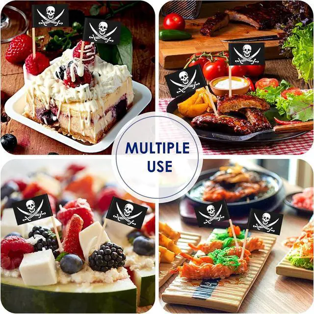 Alt view image 7 of 7 - AhfuLife Pirate Flag Toothpicks - 200 Pcs Sword Toothpicks, Mini Pirate Cupcake Toppers for Party Decorations, Halloween Decorations