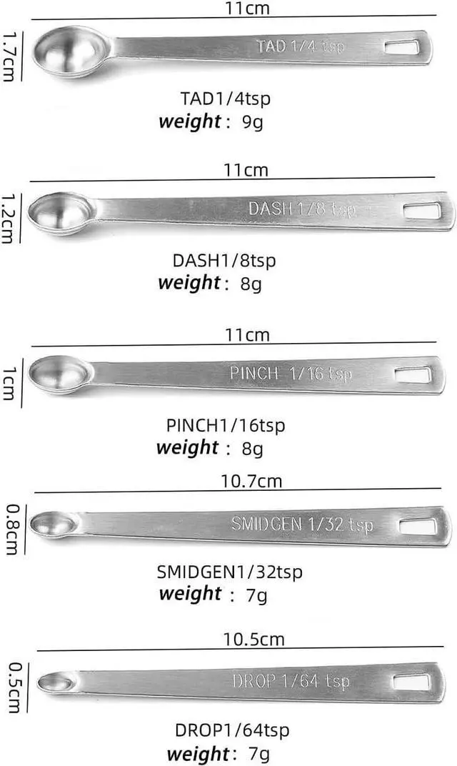 Alt view image 2 of 5 - Brccee AC Measuring Spoons Set of 5, (tad, dash, pinch, smidgen and drop) Mini Stainless Steel Measuring Spoons