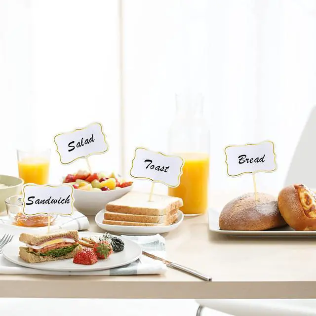 Alt view image 7 of 7 - 56 PCS White Cheese Markers Cake Topper Toothpick Cupcake Toppers for Charcuterie Board Buffet Labels Blank Toothpick Flags Appetizer Signs Cupcake Toppers Picks for Charcuterie Board Decorations