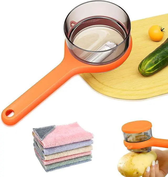 Main image of Double-Sided Stainless Steel Peeling Knife With Storage Box (Orange) | Vegetable Fruit Peeler Container, Vegetable Peelers for Home Kitchen, Double-Sided Stainless Steel Multi-Function Peeler