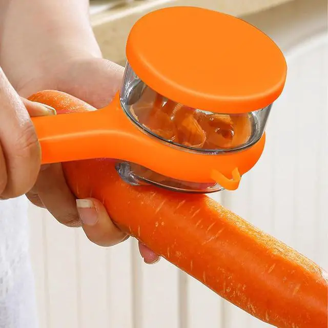 Alt view image 2 of 6 - Double-Sided Stainless Steel Peeling Knife With Storage Box (Orange) | Vegetable Fruit Peeler Container, Vegetable Peelers for Home Kitchen, Double-Sided Stainless Steel Multi-Function Peeler