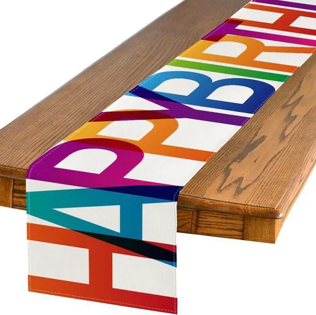 Main image of Artoid Mode Colorful Happy Birthday Table Runner, Seasonal Kitchen Dining Table Decoration for Home Party Decor 13x72 Inch