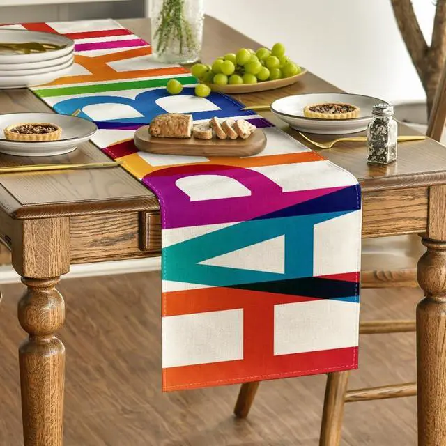 Alt view image 3 of 7 - Artoid Mode Colorful Happy Birthday Table Runner, Seasonal Kitchen Dining Table Decoration for Home Party Decor 13x72 Inch
