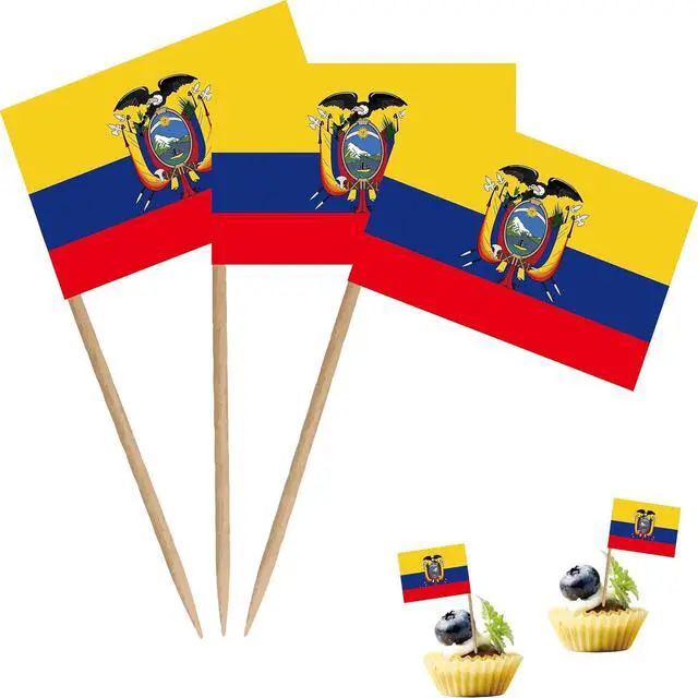 Main image of Ecuador Toothpick Flag Ecuadoran Small Mini Cocktail Fruit Cupcakes Toppers Food Stick Flags Decorations,100 Pack