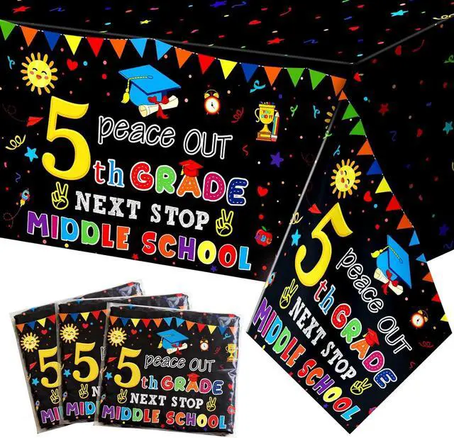 Main image of Ulmisfee 3 Pack 5th Grade Graduate Tablecloths,Peace Out 5th Grade Next Stop Middle School,Class of 2026 Fifth Grade Graduate Table Cloths Party Ceremony Decorations Supplies,54 x 108