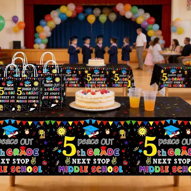 Alt view image 4 of 7 - Ulmisfee 3 Pack 5th Grade Graduate Tablecloths,Peace Out 5th Grade Next Stop Middle School,Class of 2026 Fifth Grade Graduate Table Cloths Party Ceremony Decorations Supplies,54 x 108