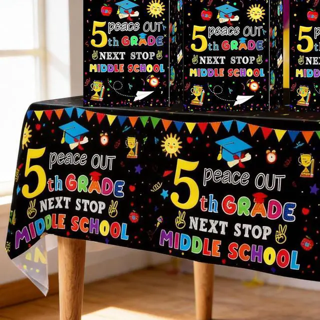 Alt view image 7 of 7 - Ulmisfee 3 Pack 5th Grade Graduate Tablecloths,Peace Out 5th Grade Next Stop Middle School,Class of 2026 Fifth Grade Graduate Table Cloths Party Ceremony Decorations Supplies,54 x 108
