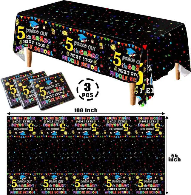 Alt view image 6 of 7 - Ulmisfee 3 Pack 5th Grade Graduate Tablecloths,Peace Out 5th Grade Next Stop Middle School,Class of 2026 Fifth Grade Graduate Table Cloths Party Ceremony Decorations Supplies,54 x 108