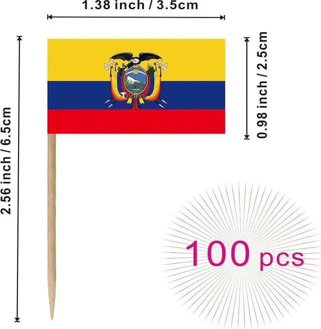 Alt view image 2 of 7 - Ecuador Toothpick Flag Ecuadoran Small Mini Cocktail Fruit Cupcakes Toppers Food Stick Flags Decorations,100 Pack