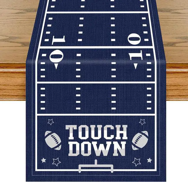 Main image of Cowboy Football Table Runner - Happy Birthday Party Decorations | Blue Sports Game Day Decor for American Rugby Fans Boys Men Touch Down Supplies for Kitchen Home Dining Room 13x72 In