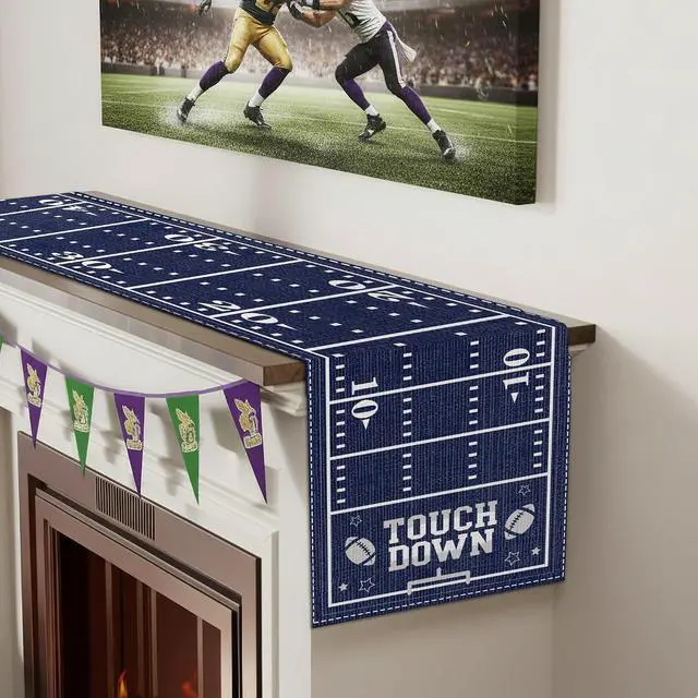 Alt view image 4 of 6 - Cowboy Football Table Runner - Happy Birthday Party Decorations | Blue Sports Game Day Decor for American Rugby Fans Boys Men Touch Down Supplies for Kitchen Home Dining Room 13x72 In