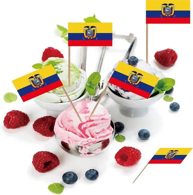 Alt view image 6 of 7 - Ecuador Toothpick Flag Ecuadoran Small Mini Cocktail Fruit Cupcakes Toppers Food Stick Flags Decorations,100 Pack