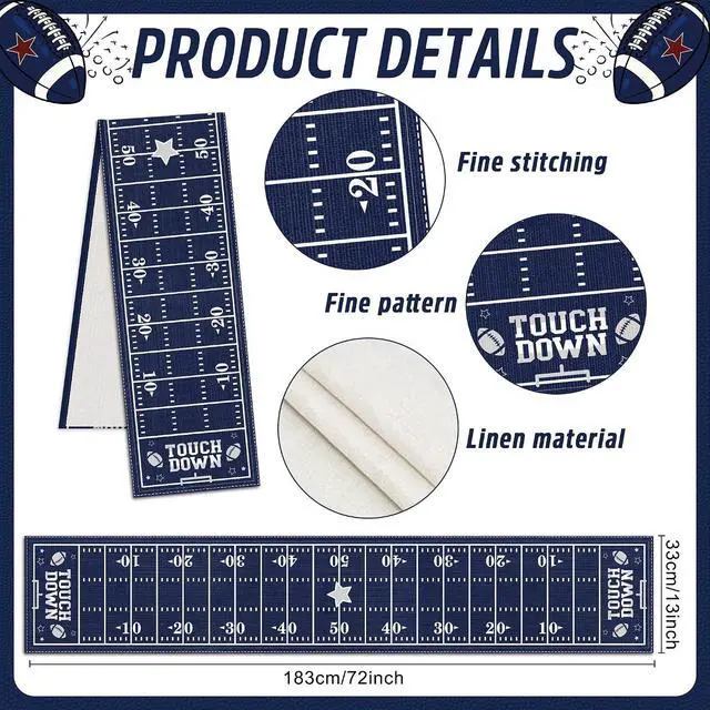 Alt view image 6 of 6 - Cowboy Football Table Runner - Happy Birthday Party Decorations | Blue Sports Game Day Decor for American Rugby Fans Boys Men Touch Down Supplies for Kitchen Home Dining Room 13x72 In