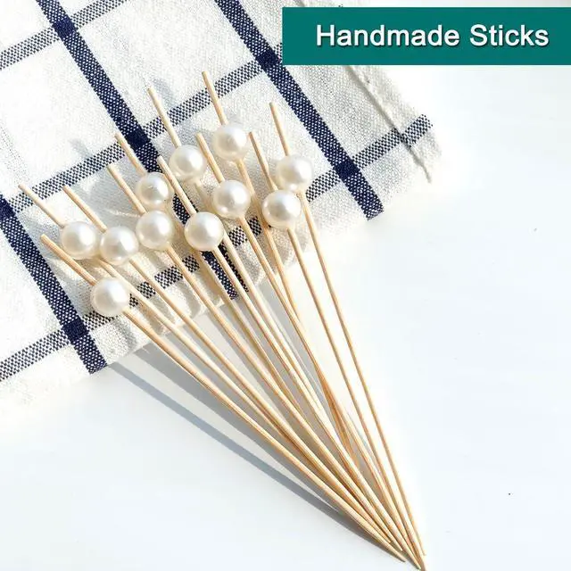 Alt view image 2 of 7 - 100 PCS 4.7 Inch White Pearl Cocktail Picks Skewers for Bridal Shower | Fancy Toothpicks for Appetizers, Desserts Fruit, Wedding Decor Bridal Shower Decorations Charcuterie accessories