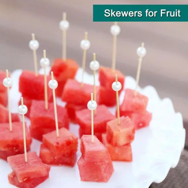 Alt view image 5 of 7 - 100 PCS 4.7 Inch White Pearl Cocktail Picks Skewers for Bridal Shower | Fancy Toothpicks for Appetizers, Desserts Fruit, Wedding Decor Bridal Shower Decorations Charcuterie accessories