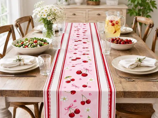 Alt view image 4 of 7 - Letjolt Cherry Table Runner 72 Inches | Birthday Party Decorations, Home Dining Decor, Wedding Table Decor