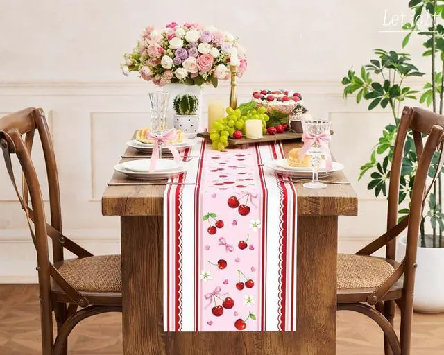 Alt view image 6 of 7 - Letjolt Cherry Table Runner 72 Inches | Birthday Party Decorations, Home Dining Decor, Wedding Table Decor