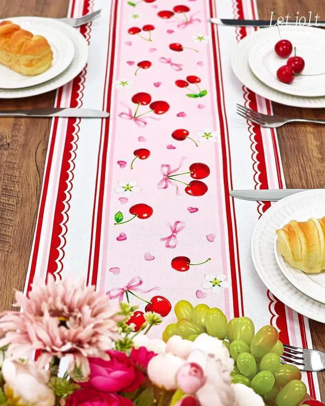 Alt view image 7 of 7 - Letjolt Cherry Table Runner 72 Inches | Birthday Party Decorations, Home Dining Decor, Wedding Table Decor