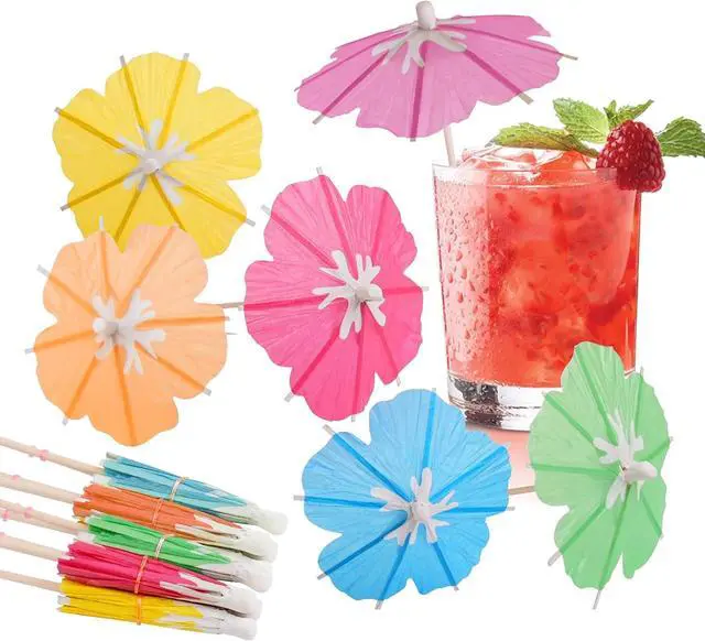 Main image of 100PCS Drink Umbrellas for Cocktail, Party Mini Paper Flower Umbrella Picks | Floral Drink Umbrellas, Tropical Cocktail Umbrella Picks, Hawaiian Luau Party Decorations, Tiki Drink Toppers Skewers